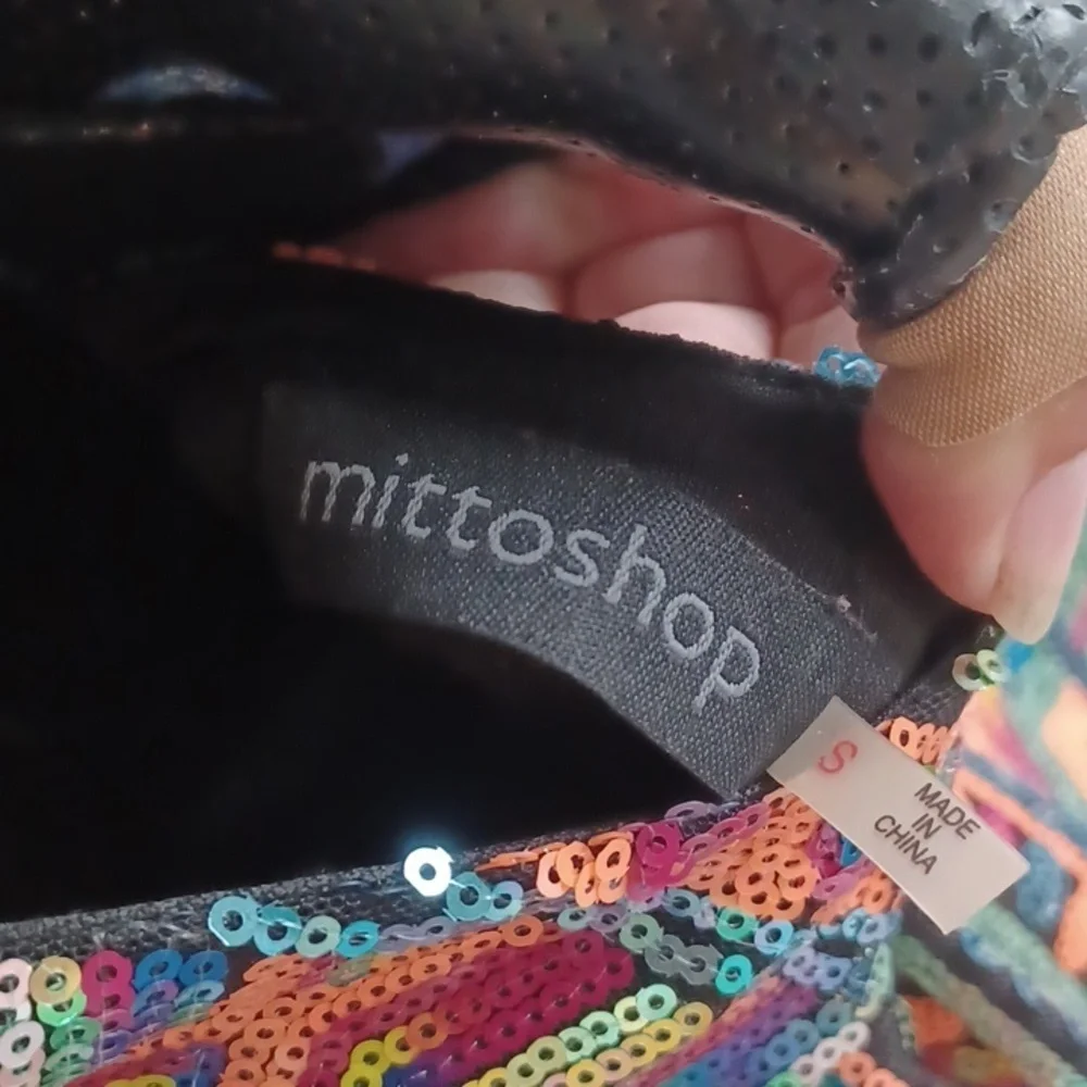Mittoshop Multicolored sequin mini dress with open back & Matching Bag, Sz S